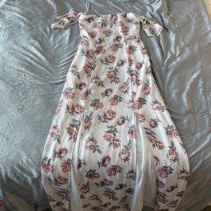 Floral off the shoulder maxi dress with two thigh slits